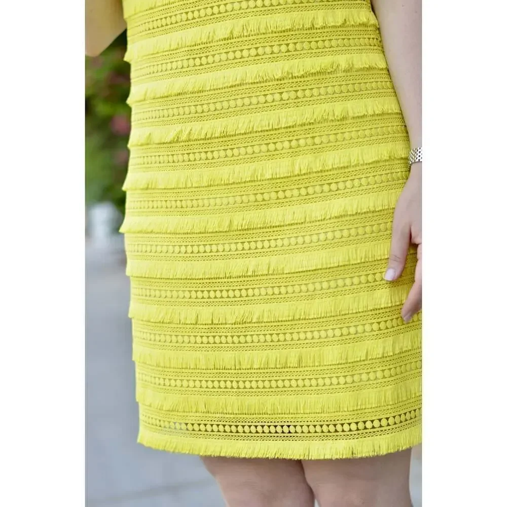 J.Crew Fringe Sheath Dress Citron Yellow Size 10